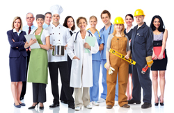 Image of a group of people in different professional uniforms