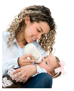 A picture of a Mother bottle feeding a baby