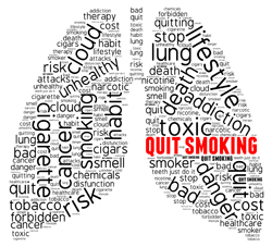 A picture of a lung filled with words about dangers of smoking