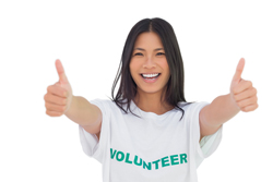 A photograph of a girl wearing a volunteering top